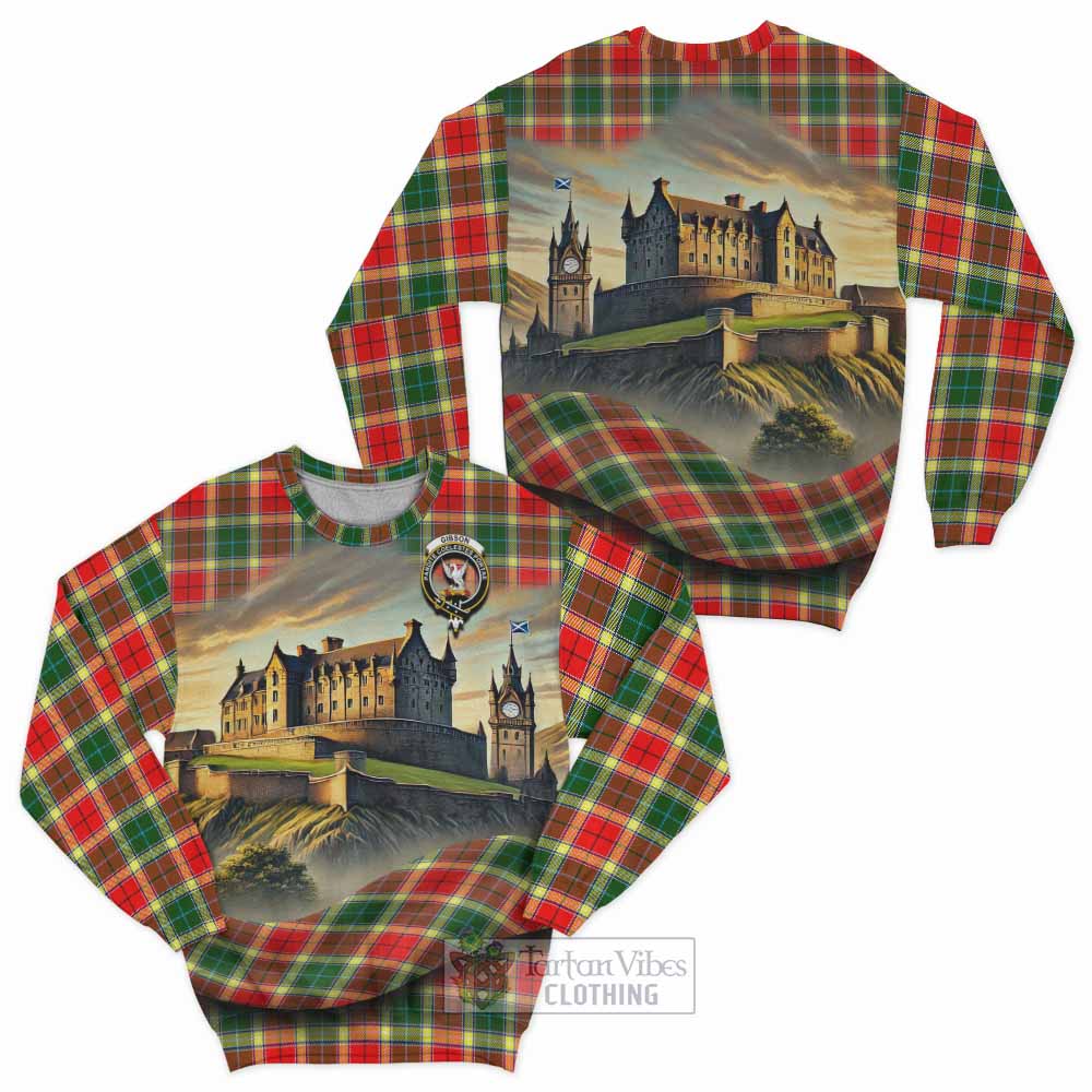 Gibson (Gibbs or Gibsone) Tartan Family Crest Sweatshirt with Scottish Ancient Castle Style - Tartan Vibes Clothing