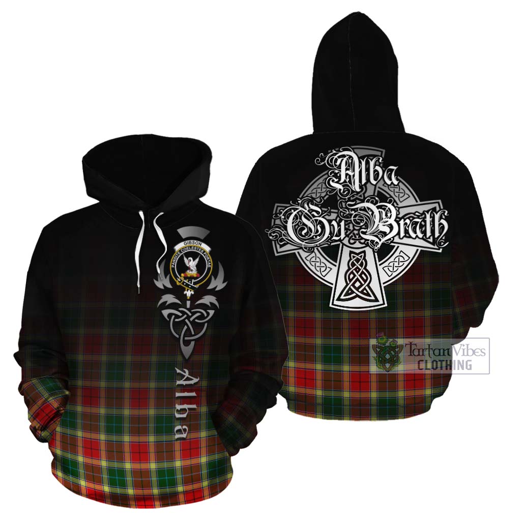 Tartan Vibes Clothing Gibson (Gibbs or Gibsone) Tartan Cotton Hoodie Featuring Alba Gu Brath Family Crest Celtic Inspired