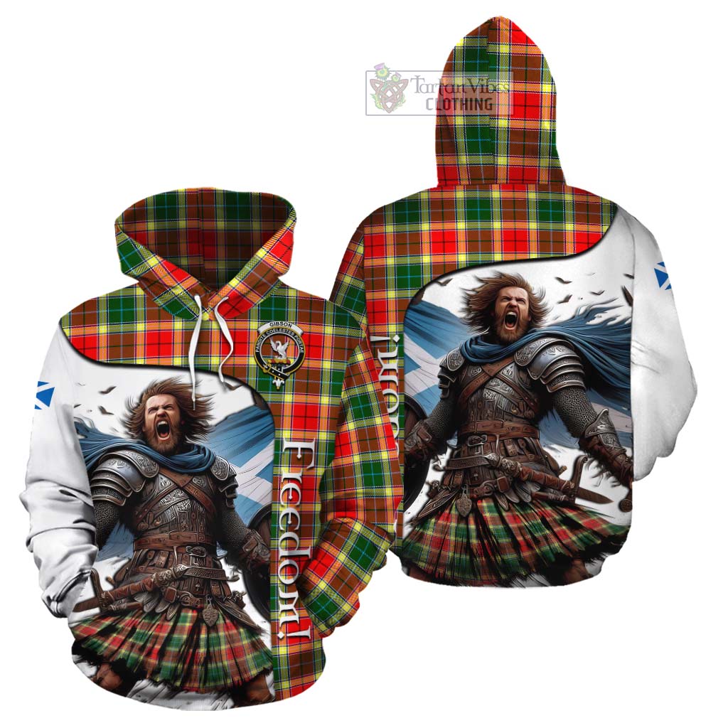 Tartan Vibes Clothing Gibson (Gibbs or Gibsone) Crest Tartan Cotton Hoodie Inspired by the Freedom of Scottish Warrior