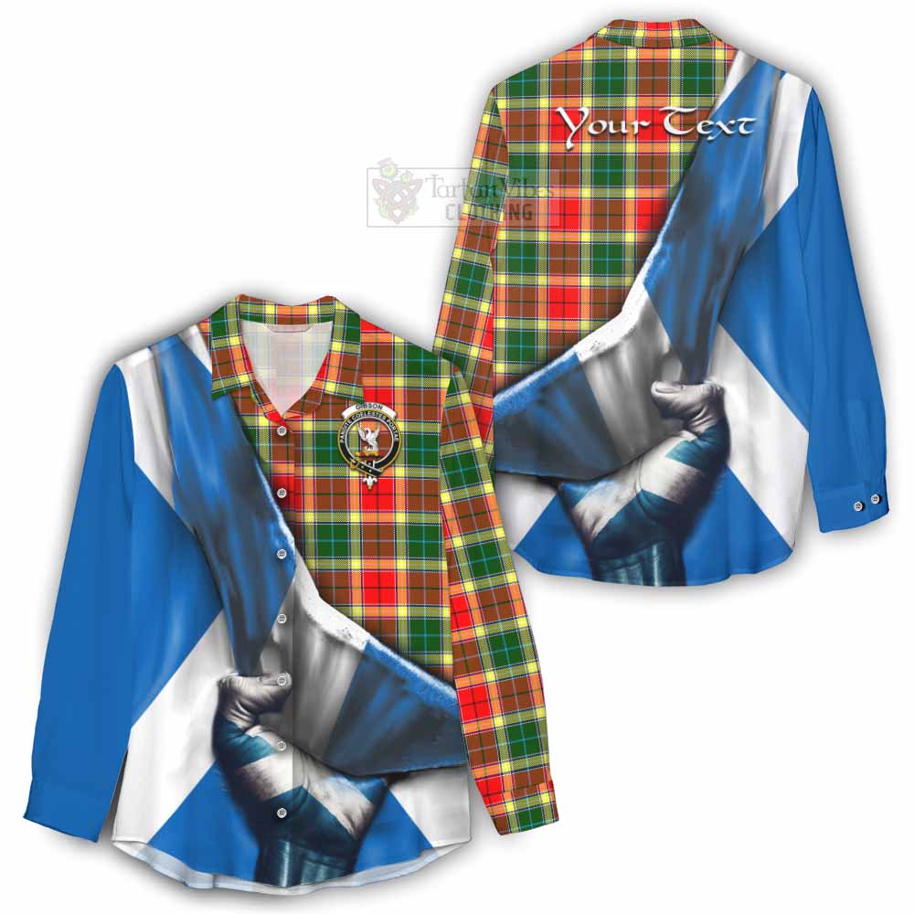 Tartan Vibes Clothing Gibson (Gibbs or Gibsone) Tartan Women's Casual Shirt with Family Crest Scotland Patriotic Style