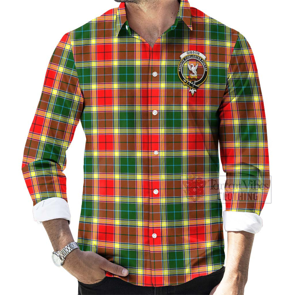 Tartan Vibes Clothing Gibson (Gibbs or Gibsone) Tartan Long Sleeve Button Shirt with Family Crest Celtic Skull Style