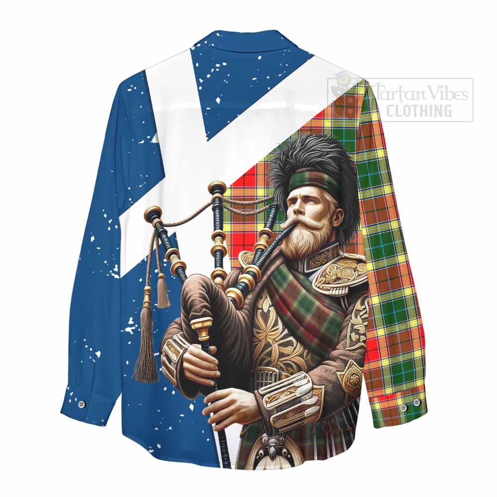 Tartan Vibes Clothing Gibson (Gibbs or Gibsone) Tartan Women's Casual Shirt with Family Crest Scottish Bagpiper Vibes