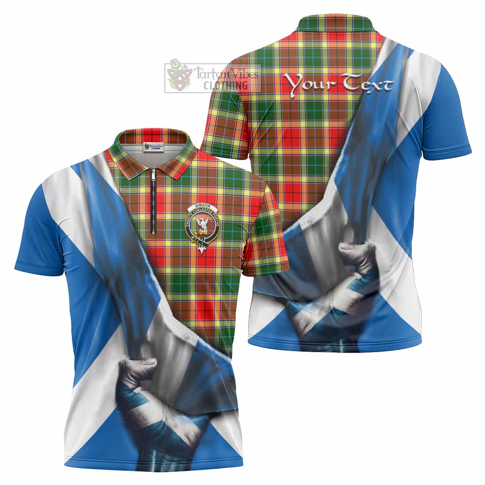 Tartan Vibes Clothing Gibson (Gibbs or Gibsone) Tartan Zipper Polo Shirt with Family Crest Scotland Patriotic Style