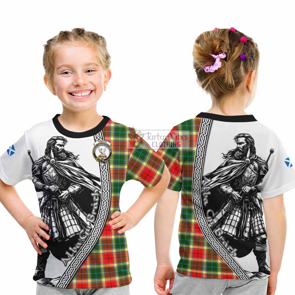 Gibson (Gibbs or Gibsone) Tartan Clan Crest Kid T-Shirt with Highlander Warrior Celtic Style - Tartan Vibes Clothing