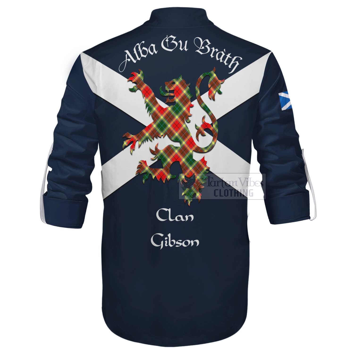 Tartan Vibes Clothing Gibson (Gibbs or Gibsone) Tartan Lion Rampant Ghillie Kilt Shirt Proudly Display Your Heritage with Alba Gu Brath and Clan Name