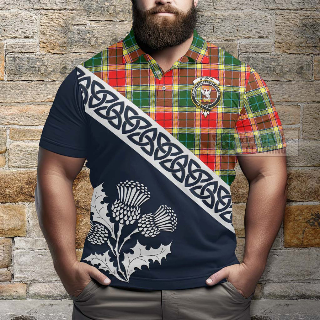 Gibson (Gibbs or Gibsone) Tartan Polo Shirt Featuring Thistle and Scotland Map - Tartanvibesclothing Store