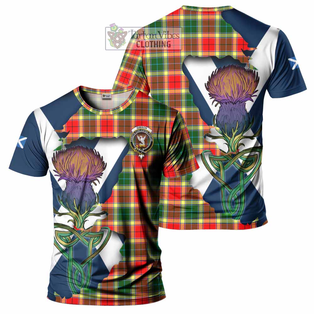 Gibson (Gibbs or Gibsone) Tartan Family Crest T-Shirt Scottish Thistle Celtic Inspired - Tartan Vibes Clothing