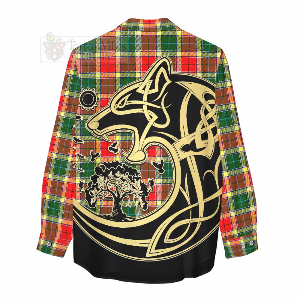 Tartan Vibes Clothing Gibson (Gibbs or Gibsone) Tartan Women's Casual Shirt with Family Crest Celtic Wolf Style