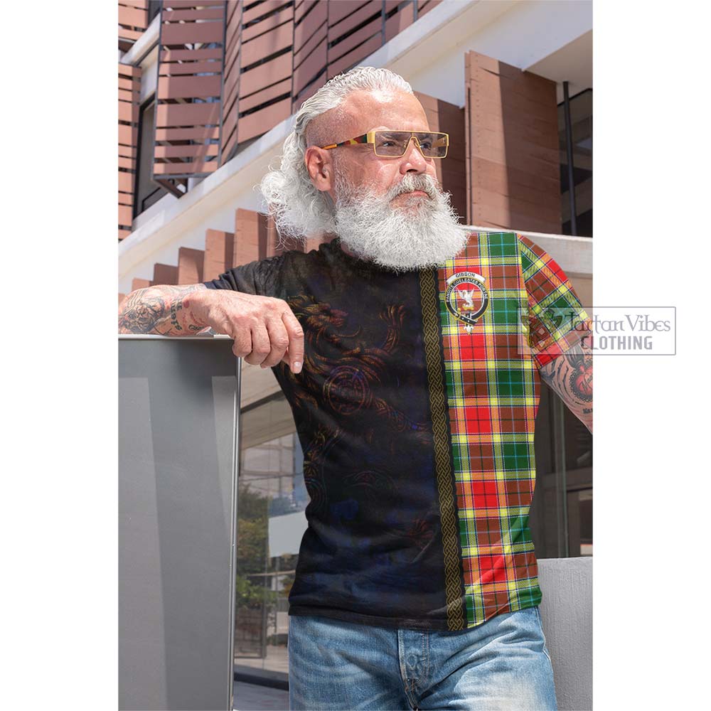 Tartan Vibes Clothing Gibson (Gibbs or Gibsone) Tartan Family Crest Cotton T-shirt Alba Gu Brath Be Brave Lion Ancient Style