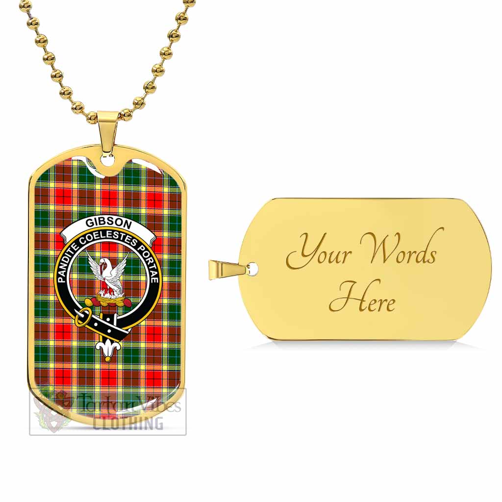 Gibson (Gibbs or Gibsone) Tartan Dog Tag Necklace with Family Crest Gold Yes - Tartan Vibes Clothing
