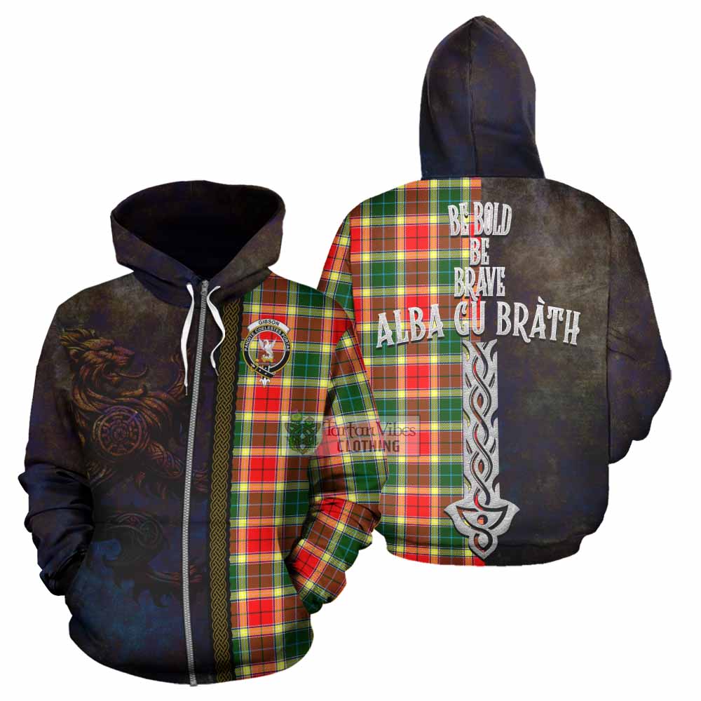 Tartan Vibes Clothing Gibson (Gibbs or Gibsone) Tartan Family Crest Hoodie Alba Gu Brath Be Brave Lion Ancient Style