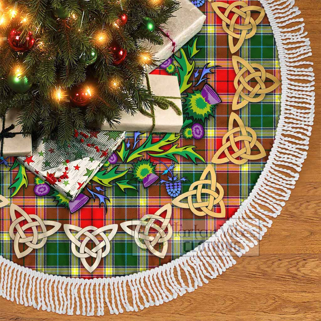 Tartan Vibes Clothing Gibson (Gibbs or Gibsone) Tartan Christmas Tree Skirt with Thistle Celtic Knot Style