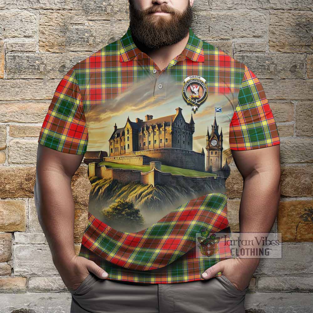 Tartan Vibes Clothing Gibson (Gibbs or Gibsone) Tartan Family Crest Polo Shirt with Scottish Ancient Castle Stype