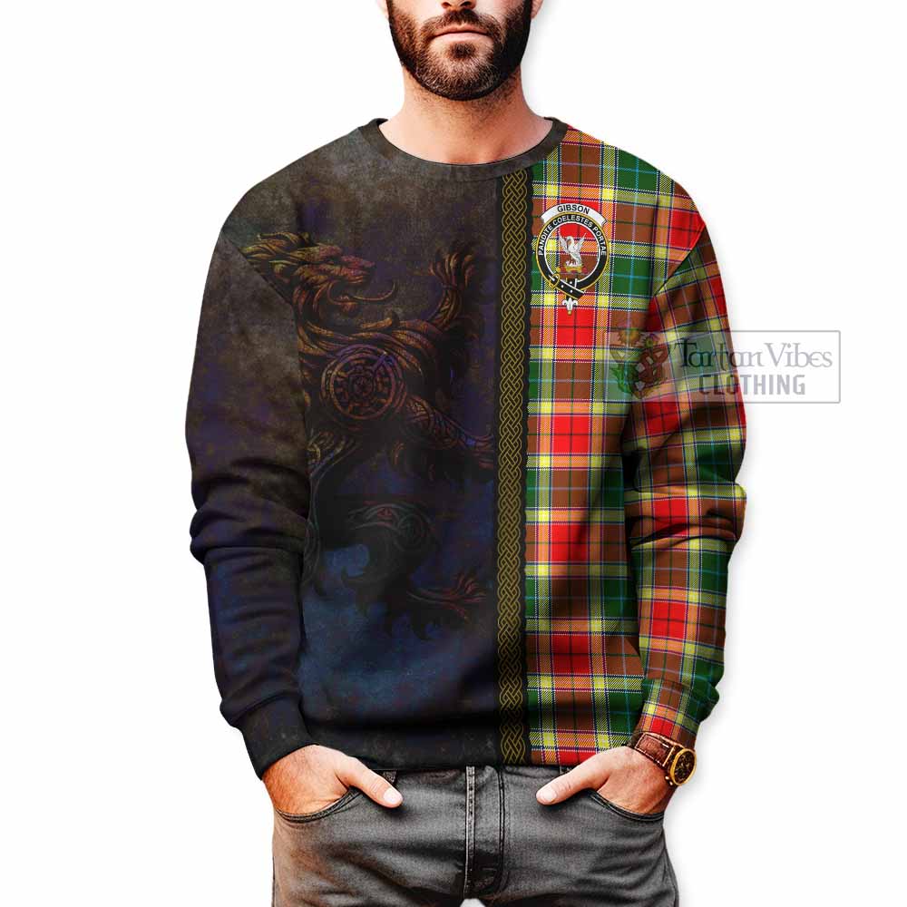 Gibson (Gibbs or Gibsone) Tartan Family Crest Sweatshirt Alba Gu Brath Be Brave Lion Ancient Style - Tartan Vibes Clothing