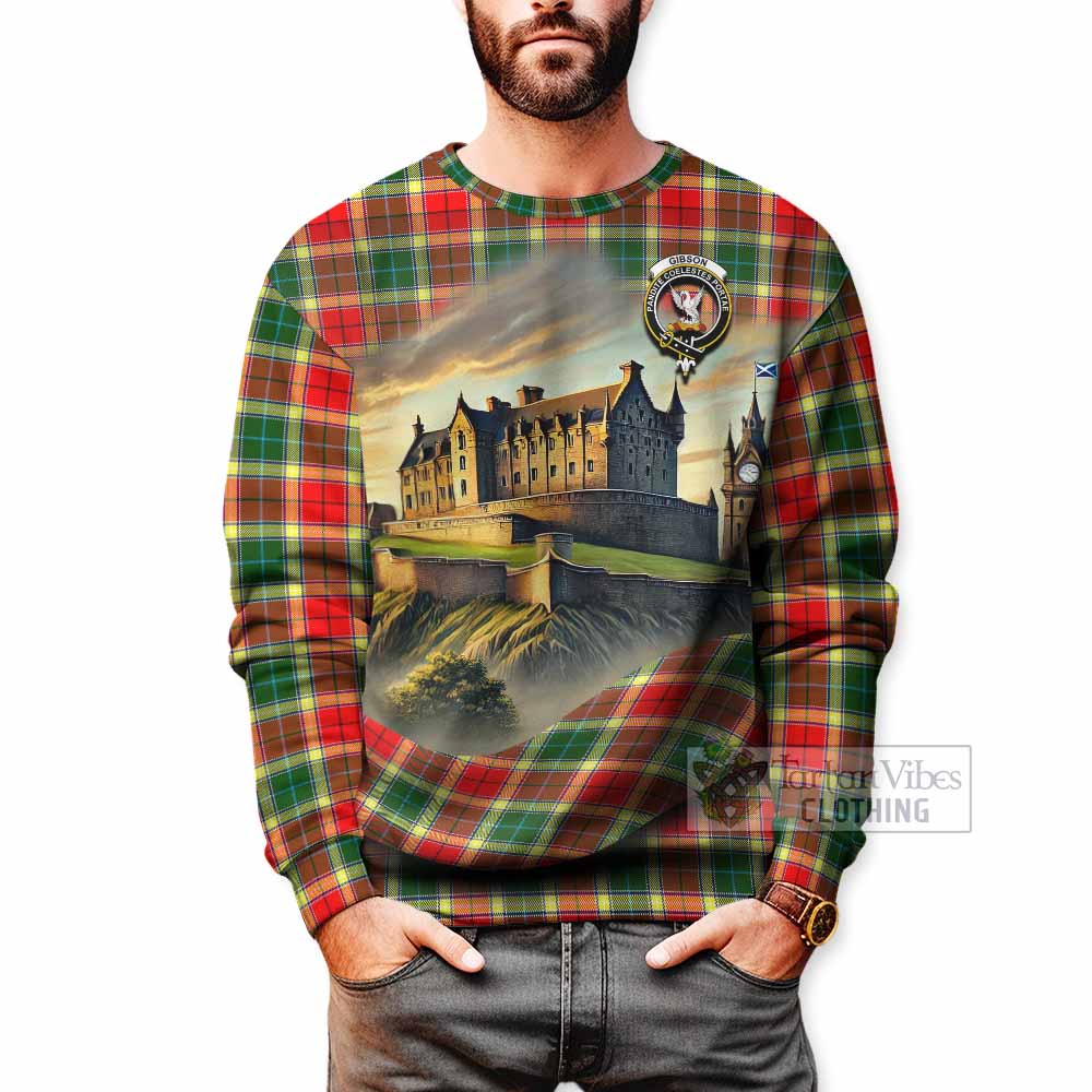 Gibson (Gibbs or Gibsone) Tartan Family Crest Sweatshirt with Scottish Ancient Castle Style - Tartan Vibes Clothing