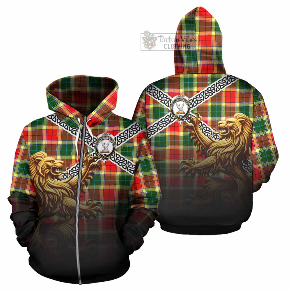 Gibson (Gibbs or Gibsone) Crest Tartan Hoodie with Golden Lion Emblem Celtic Style Zip Hoodie - Tartan Vibes Clothing