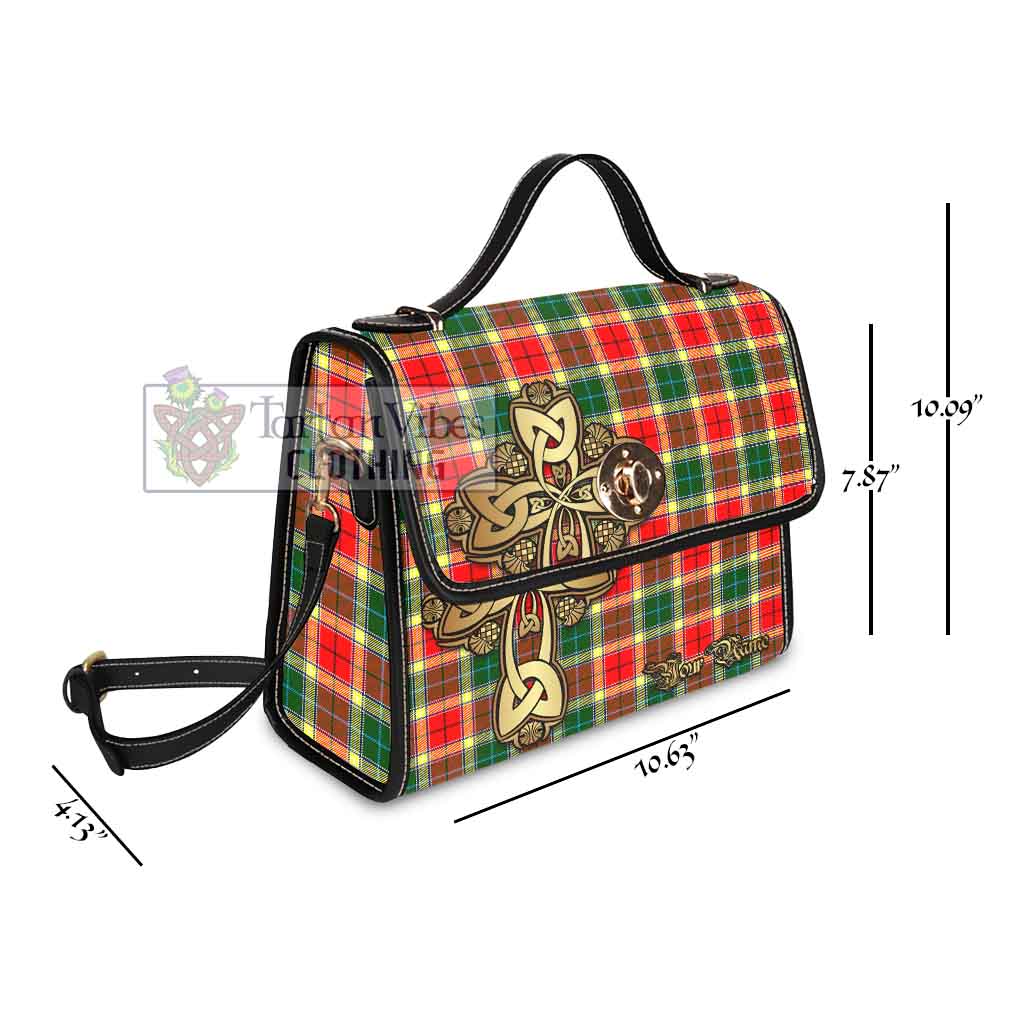 Tartan Vibes Clothing Gibson (Gibbs or Gibsone) Tartan Waterproof Canvas Bag Golden Thistle Celtic Cross Style