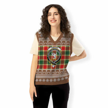 Gibson (Gibbs or Gibsone) Clan Tartan Christmas Knitted V-Neck Vest with Family Crest