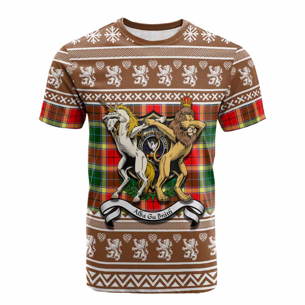 Gibson (Gibbs or Gibsone) Clan Tartan Crest Christmas Cotton T-shirt Coat of Arms Funny Style - Tartan Vibes Clothing