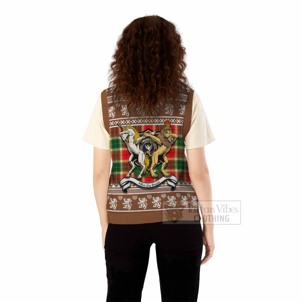 Gibson (Gibbs or Gibsone) Clan Tartan Crest Christmas Knitted V-Neck Vest Coat of Arms Funny Style - Tartan Vibes Clothing