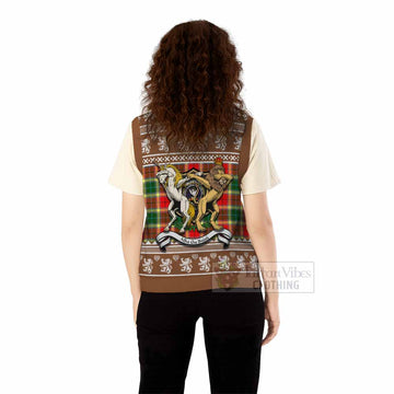 Gibson (Gibbs or Gibsone) Clan Tartan Crest Christmas Knitted V-Neck Vest Coat of Arms Funny Style
