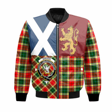 Gibson (Gibbs or Gibsone) Crest Tartan Bomber Jacket with Lion Rampant Saltire Style