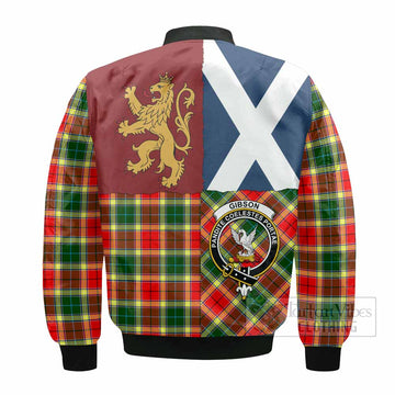 Gibson (Gibbs or Gibsone) Crest Tartan Bomber Jacket with Lion Rampant Saltire Style