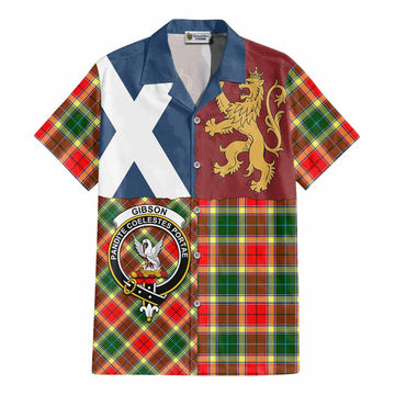 Gibson (Gibbs or Gibsone) Crest Tartan Cotton Hawaiian Shirt with Lion Rampant Saltire Style - Tartan Vibes Clothing