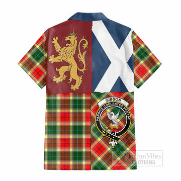 Gibson (Gibbs or Gibsone) Crest Tartan Cotton Hawaiian Shirt with Lion Rampant Saltire Style - Tartan Vibes Clothing