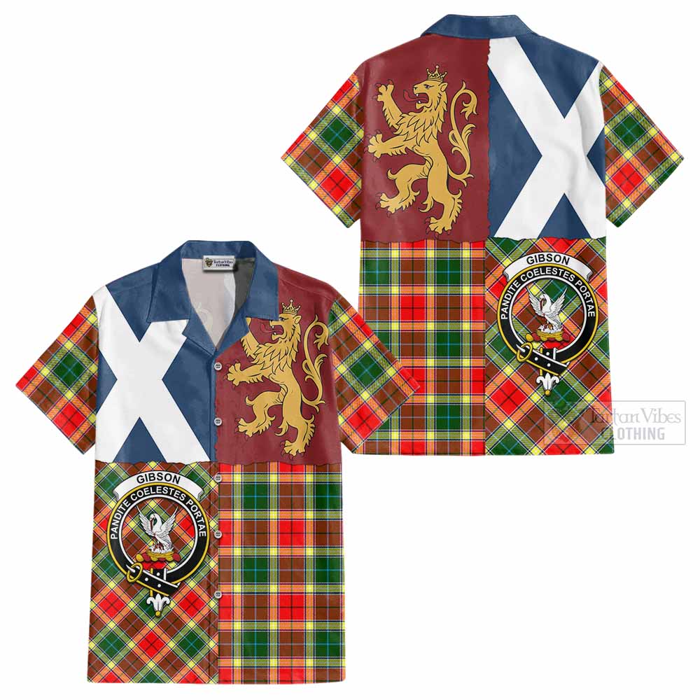 Gibson (Gibbs or Gibsone) Crest Tartan Cotton Hawaiian Shirt with Lion Rampant Saltire Style - Tartan Vibes Clothing