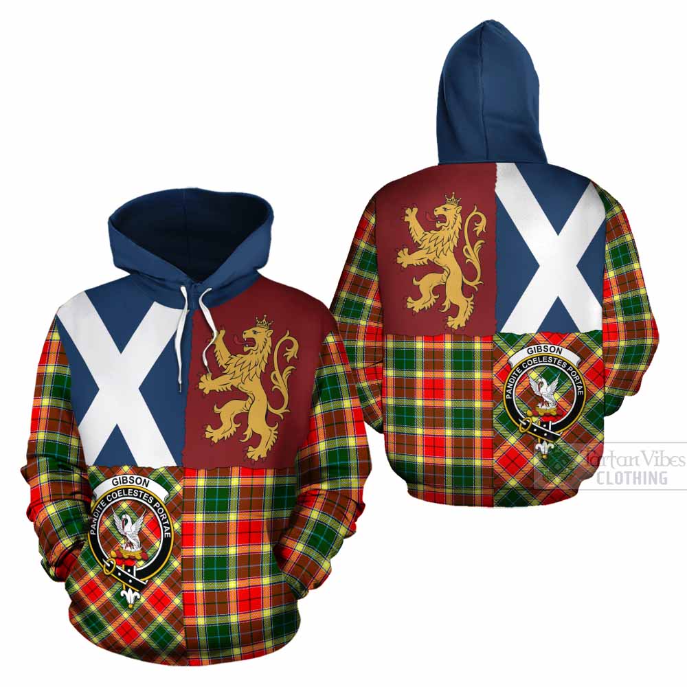 Gibson (Gibbs or Gibsone) Crest Tartan Cotton Hoodie with Lion Rampant Saltire Style - Tartan Vibes Clothing