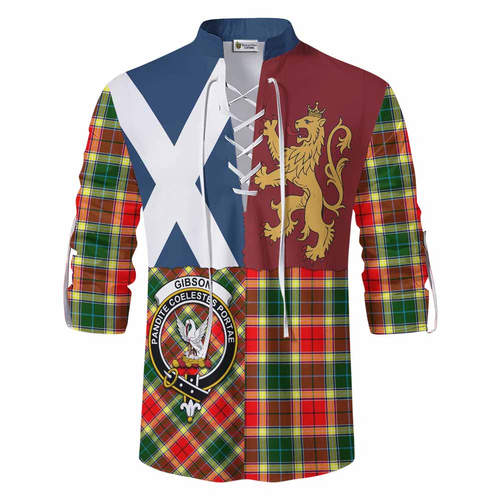 Gibson (Gibbs or Gibsone) Crest Tartan Ghillie Shirt with Lion Rampant Saltire Style - Tartan Vibes Clothing