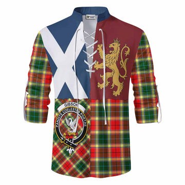 Gibson (Gibbs or Gibsone) Crest Tartan Ghillie Shirt with Lion Rampant Saltire Style - Tartan Vibes Clothing