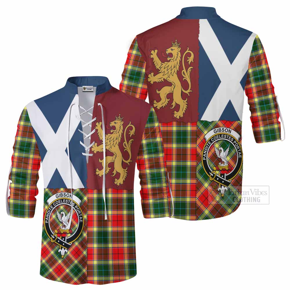 Gibson (Gibbs or Gibsone) Crest Tartan Ghillie Shirt with Lion Rampant Saltire Style - Tartan Vibes Clothing