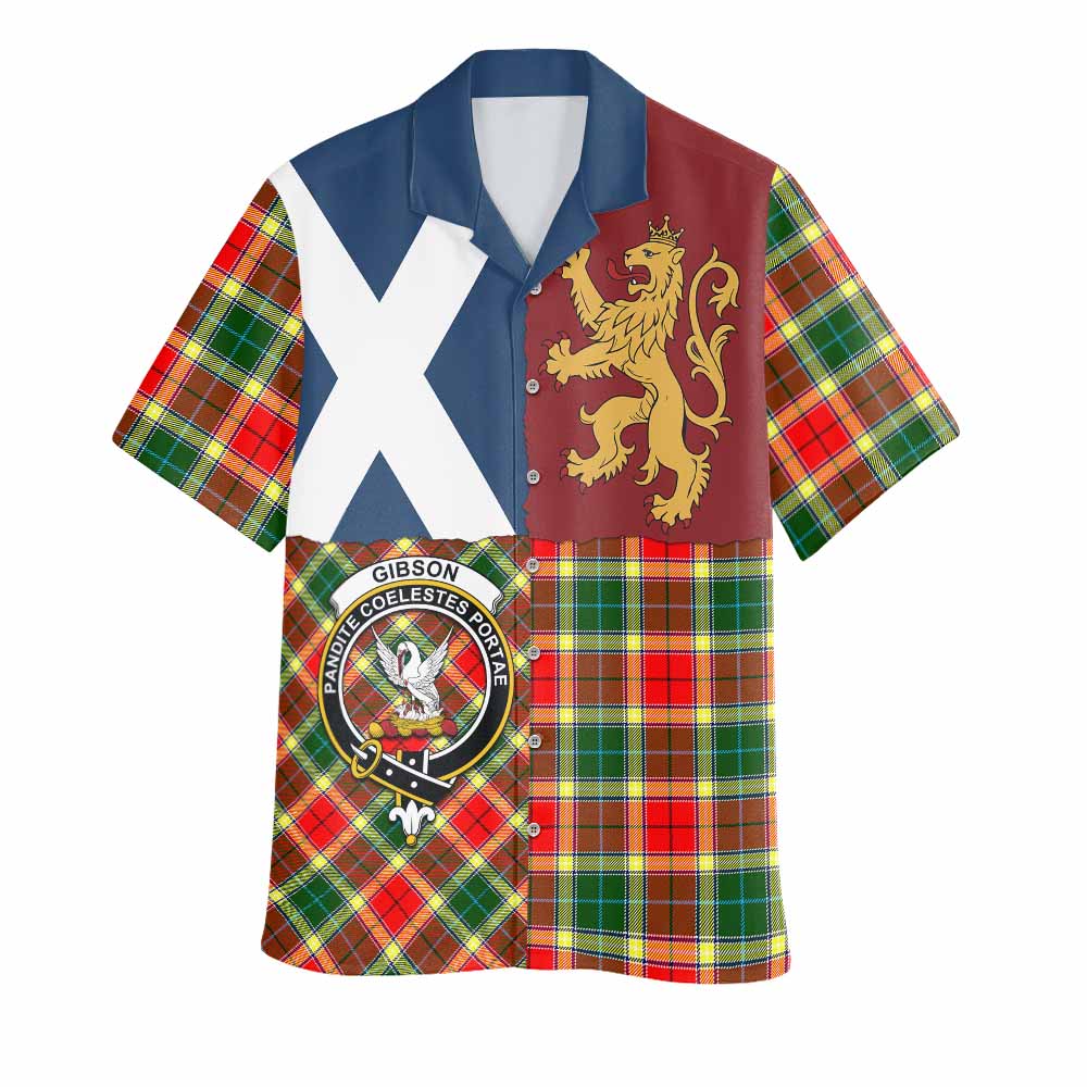 Gibson (Gibbs or Gibsone) Crest Tartan Hawaiian Shirt with Lion Rampant Saltire Style