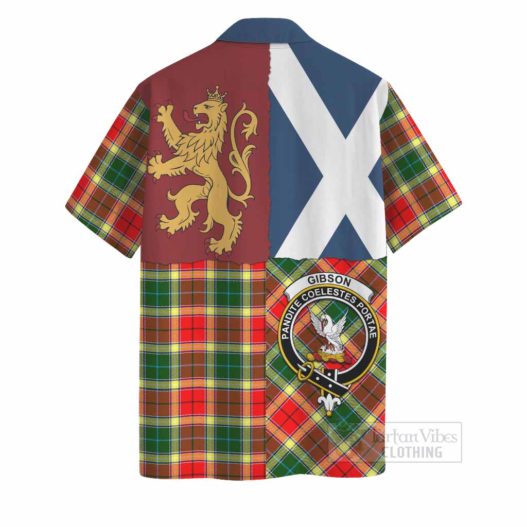 Gibson (Gibbs or Gibsone) Crest Tartan Hawaiian Shirt with Lion Rampant Saltire Style