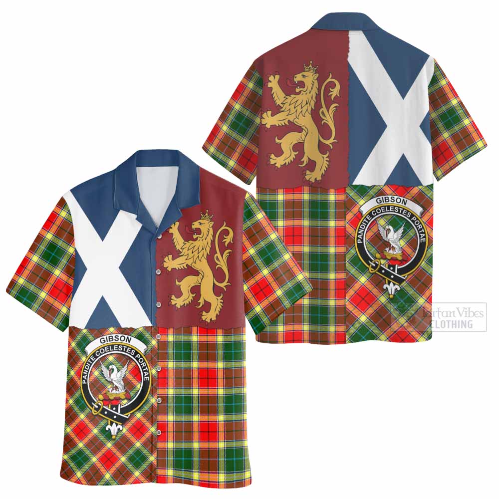 Gibson (Gibbs or Gibsone) Crest Tartan Hawaiian Shirt with Lion Rampant Saltire Style