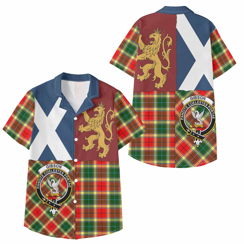 Gibson (Gibbs or Gibsone) Crest Tartan Kid Hawaiian Shirt with Lion Rampant Saltire Style - Tartan Vibes Clothing