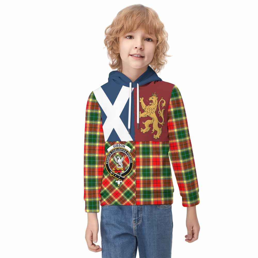 Gibson (Gibbs or Gibsone) Crest Tartan Kid Hoodie with Lion Rampant Saltire Style - Tartan Vibes Clothing