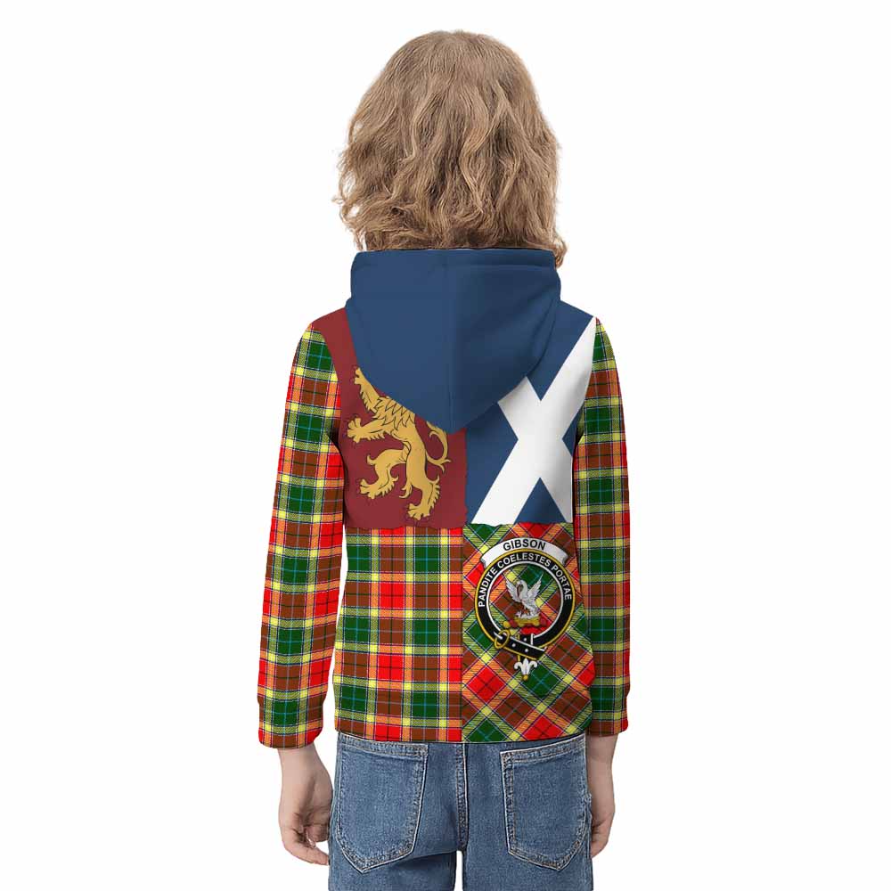 Gibson (Gibbs or Gibsone) Crest Tartan Kid Hoodie with Lion Rampant Saltire Style - Tartan Vibes Clothing