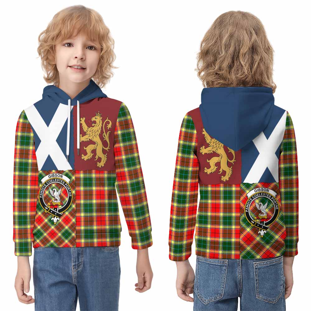 Gibson (Gibbs or Gibsone) Crest Tartan Kid Hoodie with Lion Rampant Saltire Style - Tartan Vibes Clothing