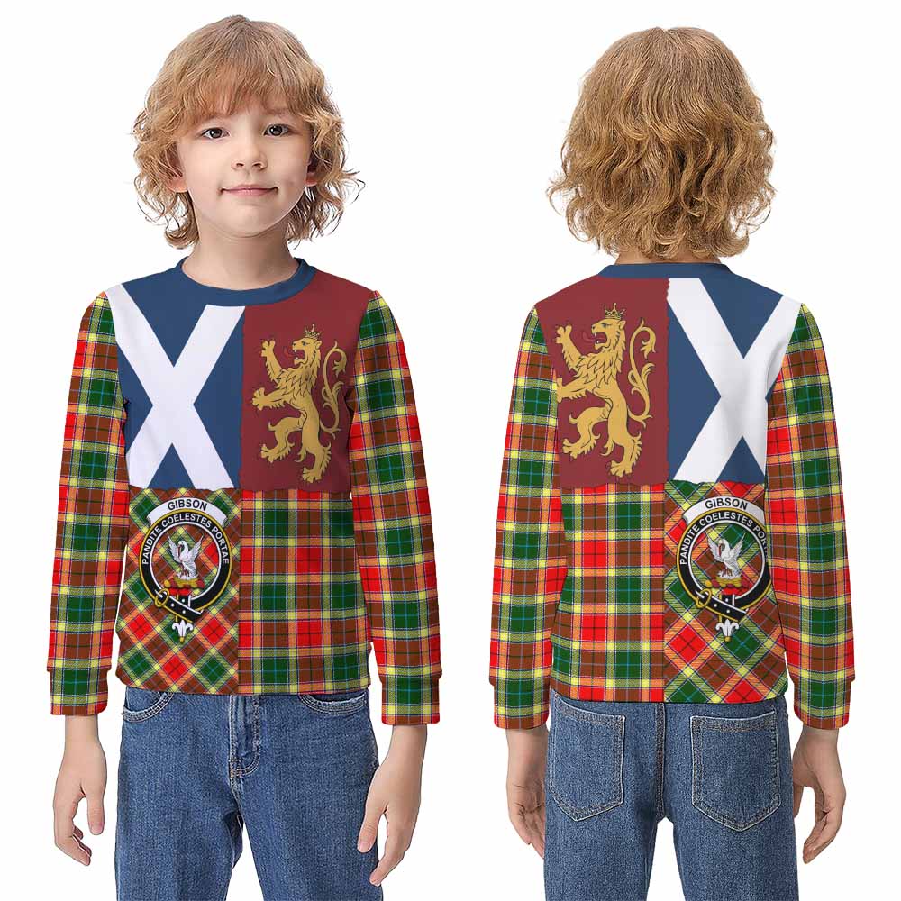 Gibson (Gibbs or Gibsone) Crest Tartan Kid Knitted Sweatshirt with Lion Rampant Saltire Style - Tartan Vibes Clothing