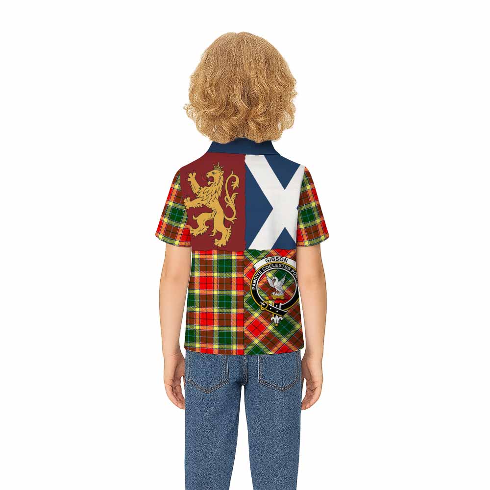 Gibson (Gibbs or Gibsone) Crest Tartan Kid Polo Shirt with Lion Rampant Saltire Style - Tartan Vibes Clothing