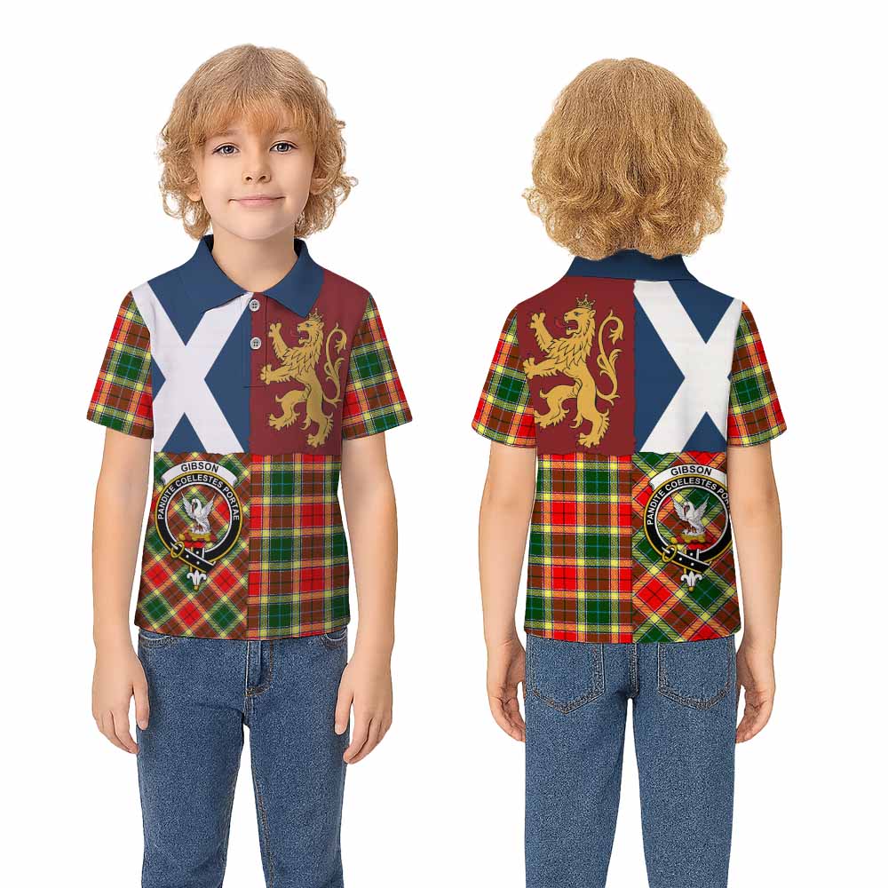 Gibson (Gibbs or Gibsone) Crest Tartan Kid Polo Shirt with Lion Rampant Saltire Style - Tartan Vibes Clothing