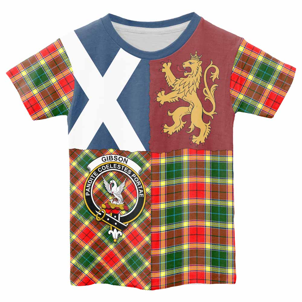 Gibson (Gibbs or Gibsone) Crest Tartan Kid T-shirt with Lion Rampant Saltire Style - Tartan Vibes Clothing