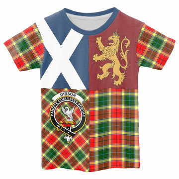 Gibson (Gibbs or Gibsone) Crest Tartan Kid T-shirt with Lion Rampant Saltire Style - Tartan Vibes Clothing