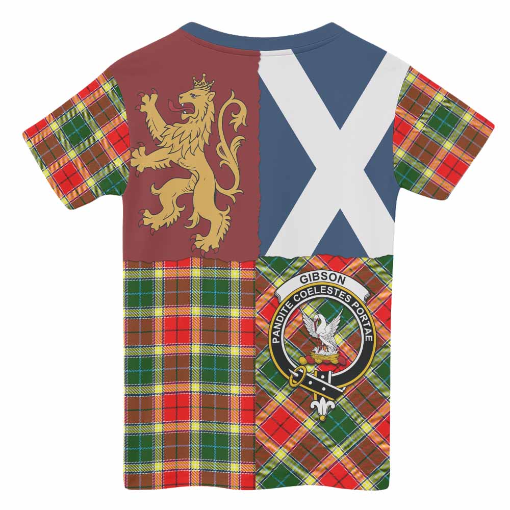Gibson (Gibbs or Gibsone) Crest Tartan Kid T-shirt with Lion Rampant Saltire Style - Tartan Vibes Clothing