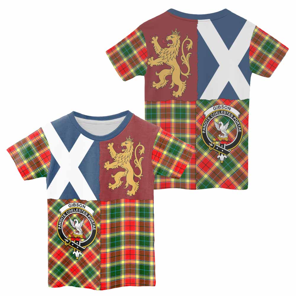 Gibson (Gibbs or Gibsone) Crest Tartan Kid T-shirt with Lion Rampant Saltire Style - Tartan Vibes Clothing