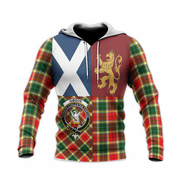 Gibson (Gibbs or Gibsone) Crest Tartan Knitted Hoodie with Lion Rampant Saltire Style