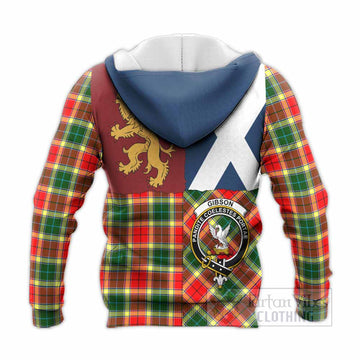 Gibson (Gibbs or Gibsone) Crest Tartan Knitted Hoodie with Lion Rampant Saltire Style